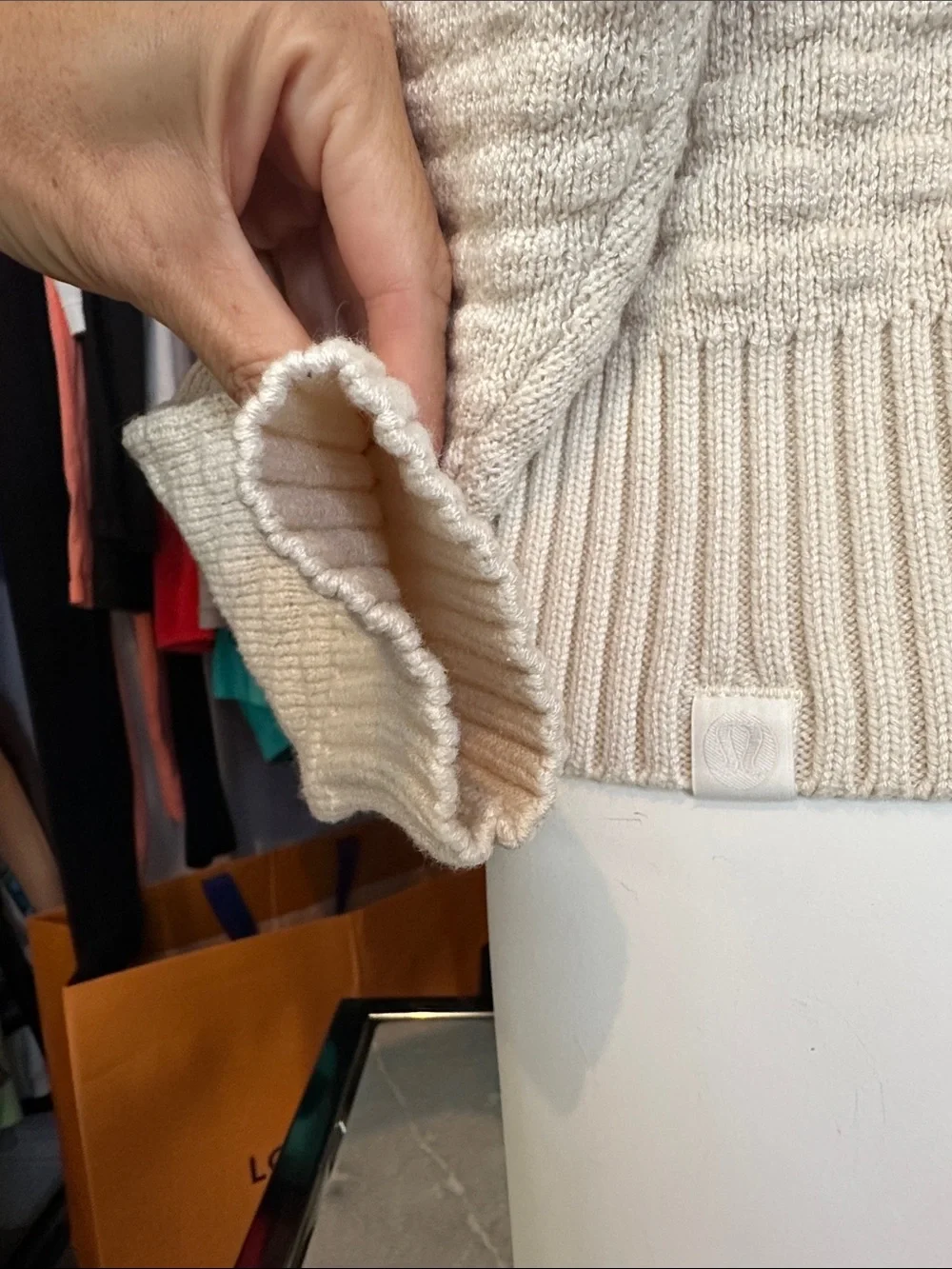 lululemon athletica Cashemere Blend Cream Textured Crewneck Sweater